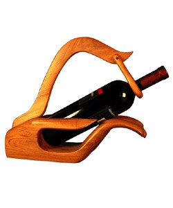 Hand-shaped Teak Wood Wine Bottle Holder