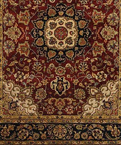 Handmade Classic Kerman Burgundy/ Navy Wool Rug (7'6 x 9'6)