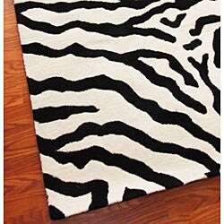 Alexa Zebra Animal Pattern Black/ White Wool Rug (5' x 8')