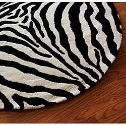 Alexa Zebra Animal Pattern Black/ White Wool Rug (6' Round)