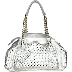 Versace Metallic Silver Woven Leather Satchel