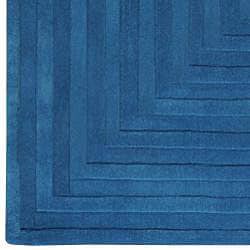 Hand-crafted Blue Geometric Lyan Wool Rug (8' x 11')