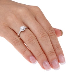 Miadora 14k White Gold 1/2ct TDW Diamond Halo Engagement Ring