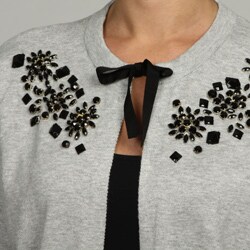 Elio Women's Beaded Open-front Tie-neck Cardigan