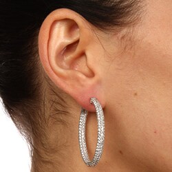 Sterling Silver Pave Cubic Zirconia Hoop Earrings