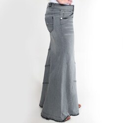 Tabeez Women's Frayed Grey Long Denim Skirt