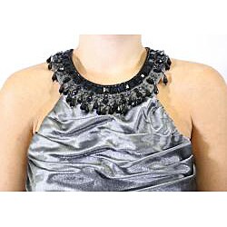 R & M Richards Rouched Beaded Neck Dress 