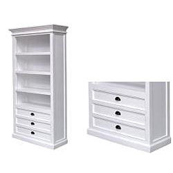 Distressed White Mahagony Wood 4-shelf Bookcase 