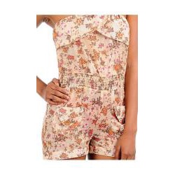 Stanzino Women's Light Brown Strapless Floral Romper