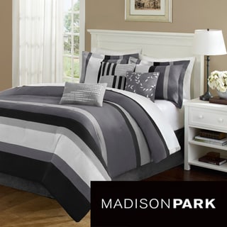 Madison Park Laurel Stripe Grey 7-piece Comforter Set
