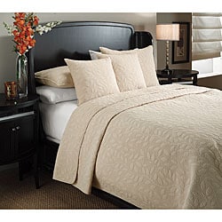 Marmont Sandalwood-beige Leaf-pattern Cotton-mix 3-piece Quilt Set
