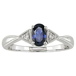 Miadora 14k White Gold Diamond and Blue Sapphire Ring