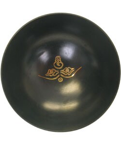 Small Black Gold-detailed Brass Singing Bowl with Stick (Nepal)
