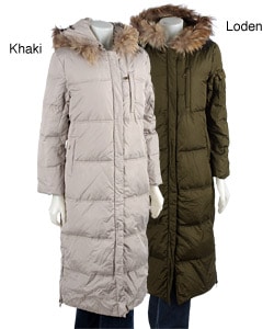 DKNY Women's Long Down Coat with Fur Trim Hood