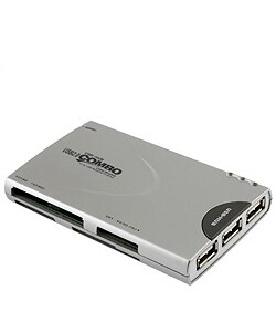 Silver All-in-1 Memory Card Reader w/ USB 2.0 Hub