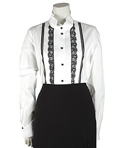 Valentino Roma Tuxedo Blouse with Lace Trim