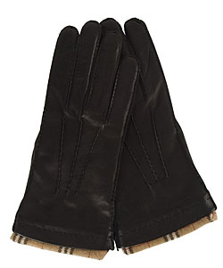 Burberry Men's Black Leather Cashmere Gloves