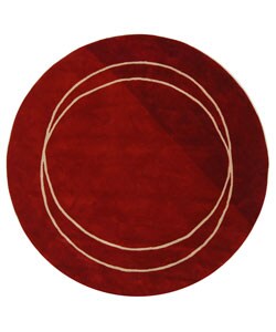 Handmade Rodeo Drive Circle of Life Red/ Ivory N.Z. Wool Rug (5'9 Round)