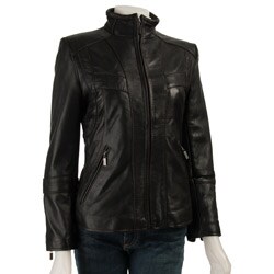 Izod Women's Black Lamb Leather Motorcycle Jacket