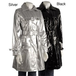 Trilogi Women's Faux Patent Leather Trench Coat