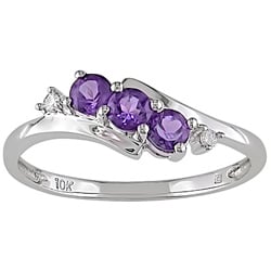 Miadora 10k White Gold Amethyst and Diamond Accent Ring