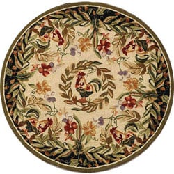 Hand-hooked Rooster and Hen Cream/ Black Wool Rug (4' Round)