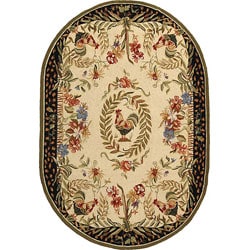 Hand-hooked Rooster Cream/ Black Wool Rug (4'6 x 6'6 Oval)