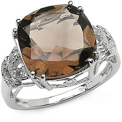 Malaika Sterling Silver Smokey Quartz and Diamond Ring