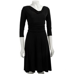 London Times Women's Black Cowl-neck Dress