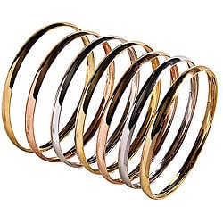 Nexte 14k Tri-tone Gold Stackable Overlay 'Semanario' Bangle (Set of 7)