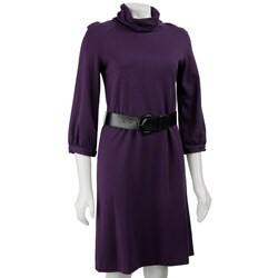 Ellen Tracy Women's Turtleneck Belted Dress