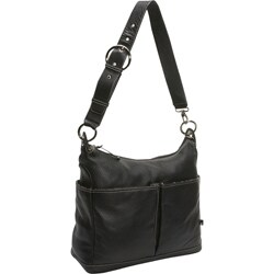 OiOi Black Leather Pocketed Hobo Diaper Bag