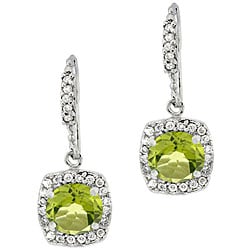 Glitzy Rocks Sterling Silver Peridot and CZ Dangle Earrings