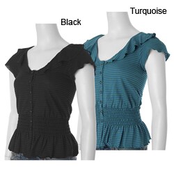 Belle du Jour Women's Ruffle Neck Tonal Stripe Shirt