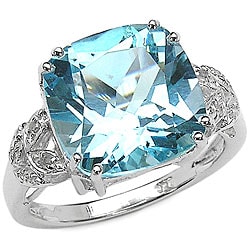 Malaika Sterling Silver Blue Topaz and Diamond Accent Ring