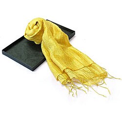 AsiaEXP Hand-dyed Woven Golden Yellow Thai Silk Scarf