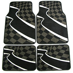 Grey Checkered Flag Front/ Rear Car Floor Mat Set