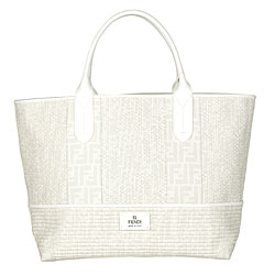 Fendi White Woven Zucca Spalmati Shopping Tote Bag