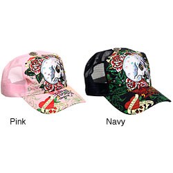 Ed Hardy Men's 'Skull Roses' Rhinestone Cap
