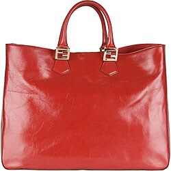 Fendi 'Twins' Red Leather Tote 