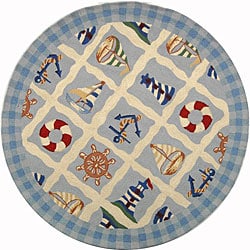 Hand-hooked Sailor Ivory Wool Rug (4' Round)