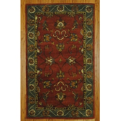 Indian Red/ Green Wool Rug (3'3 x 5'3)