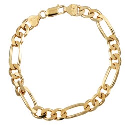 Sterling Essentials 14K Gold over Silver 8-inch Diamond-cut Figaro Chain Bracelet (7.5 mm)