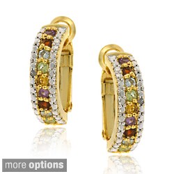 Glitzy Rocks 18k Gold overlay/Silver Gemstone Semi-hoop Earrings