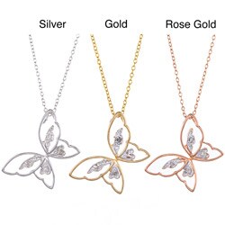 Sterling Silver Diamond Accent Butterfly Necklace
