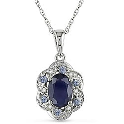 Miadora 10k White Gold Multicolor Sapphire Flower Necklace