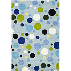 Handmade Bubblegum Light Blue/ Multi N. Z. Wool Rug (7'6 x 9'6)