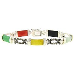 Sterling Silver Jade and Marcasite Bracelet