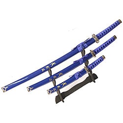 Ninja Symbol 3-piece Blue Samurai Sword Set