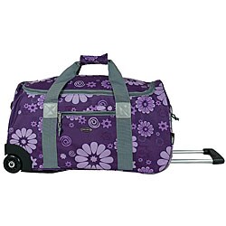 J World 'Tamarak' 22 Inch Purple Flowers Carry On Rolling Upright Duffel Bag